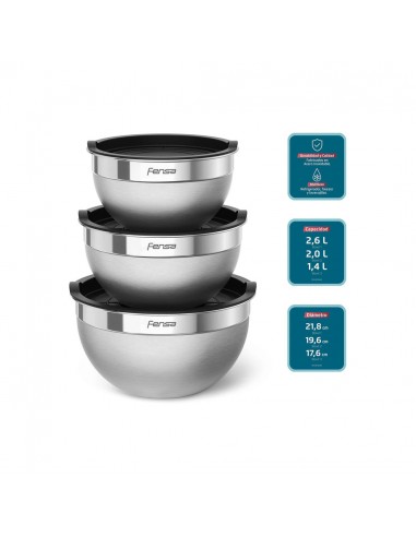 Set De 3 Bowls De Acero Inoxidable Fensa