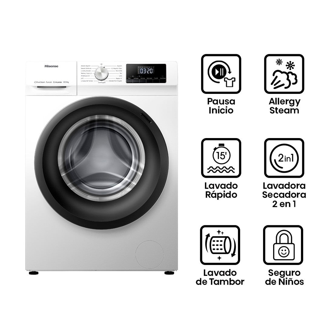 Lavadora Secadora Hisense Wd3Q1042Bw 10/6 Kg Open Box