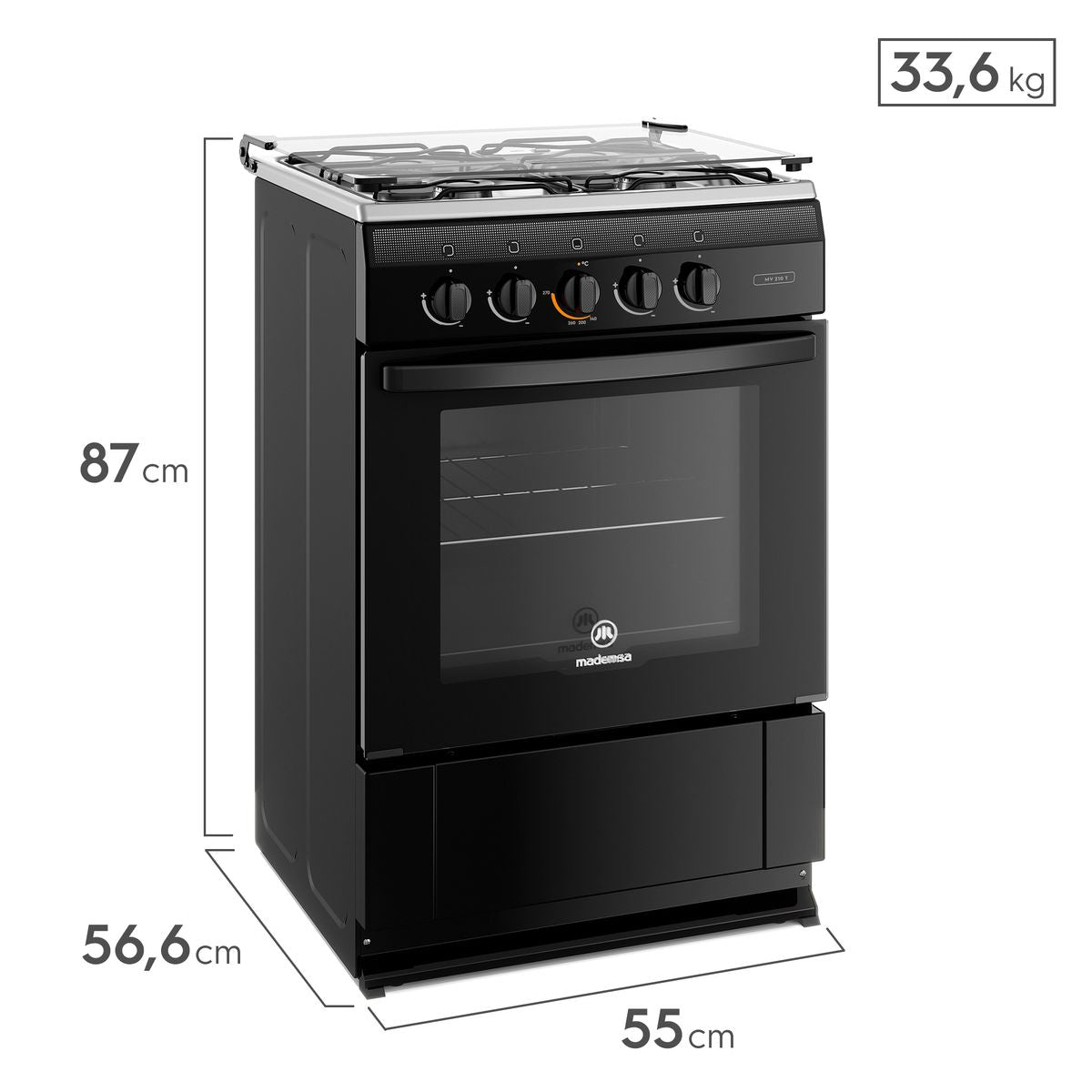 Cocina A Gas Mademsa 4 Platos MV 210 T Negra