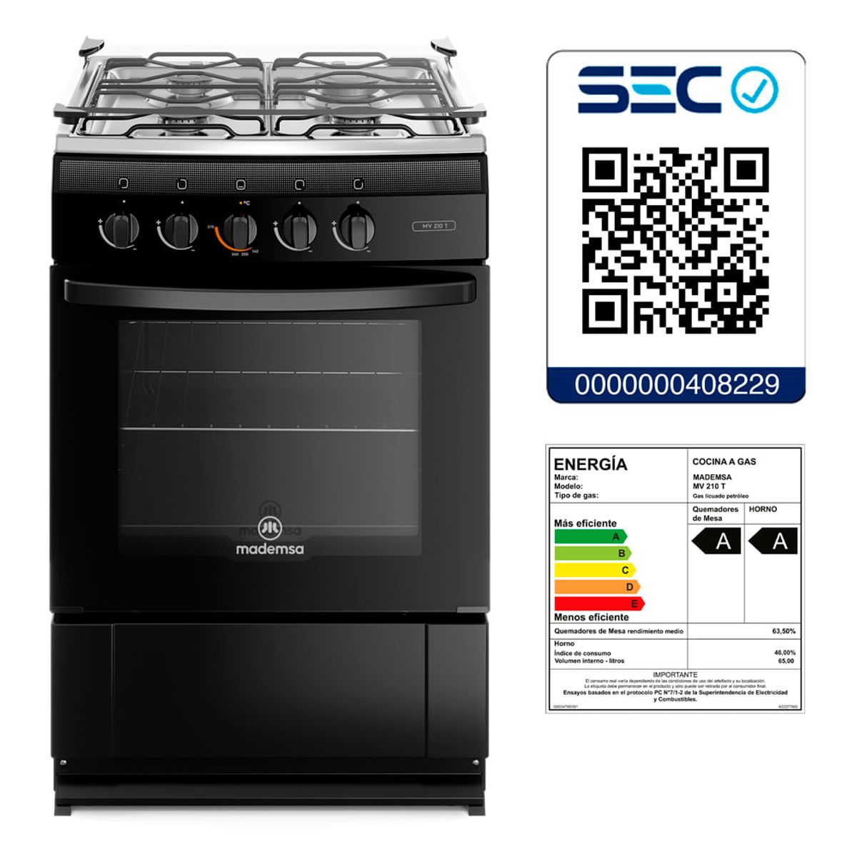 Cocina A Gas Mademsa 4 Platos MV 210 T Negra-5
