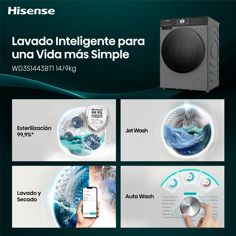 Lavadora Secadora Carga Frontal 14/9 Kg Hisense WD3S1443BT1-2